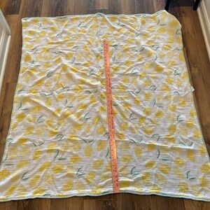 Cloud Island Cotton Swaddling Baby Blanket Lemons Leaves Pom Pom Trim